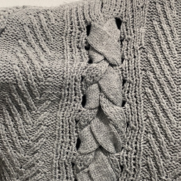 Elan Cable Knit Lace Up Detail Long Sleeve Sweater - Picture 3 of 12